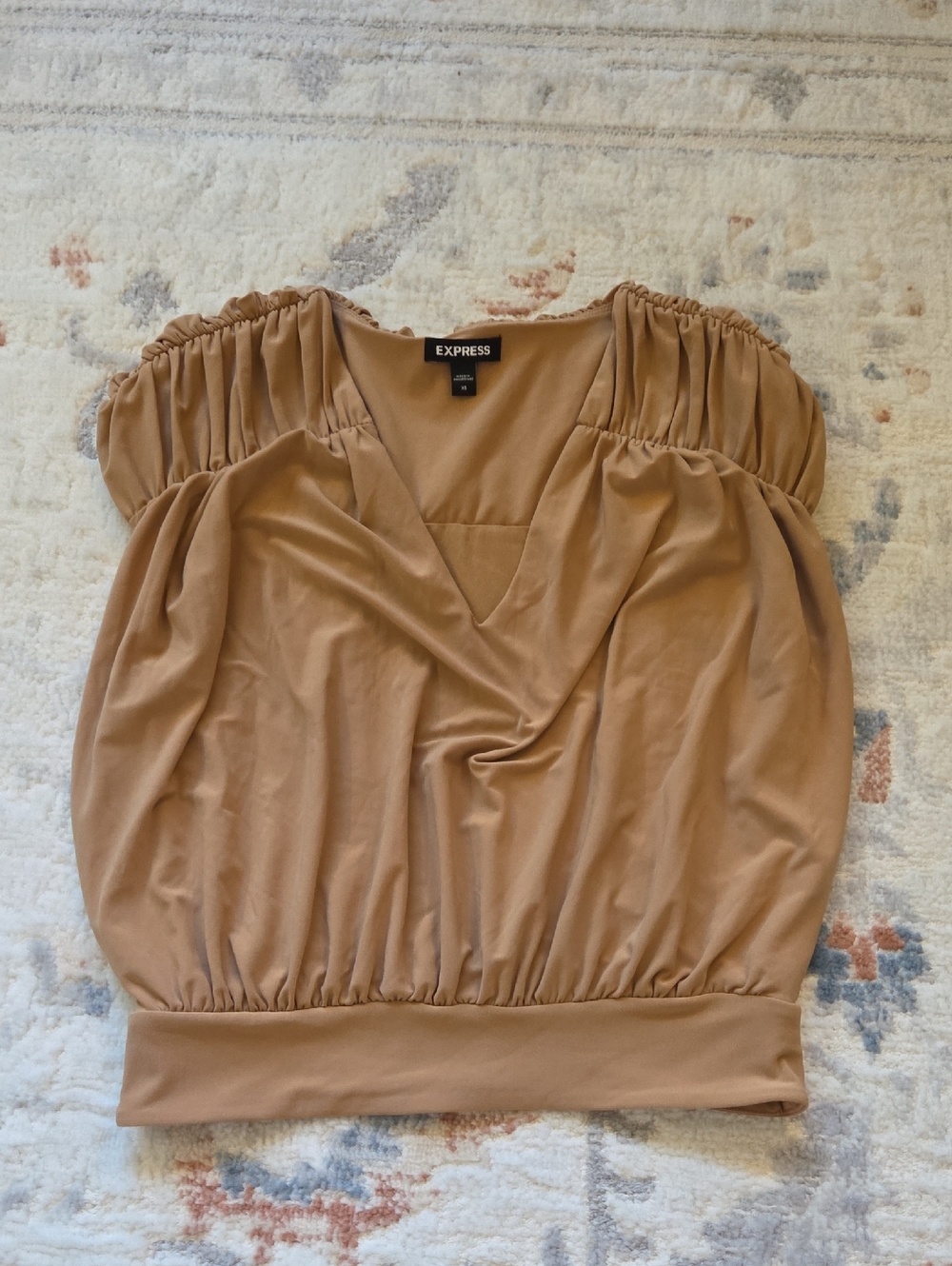 Express Puff Sleeve V-Neck Top in Camel
